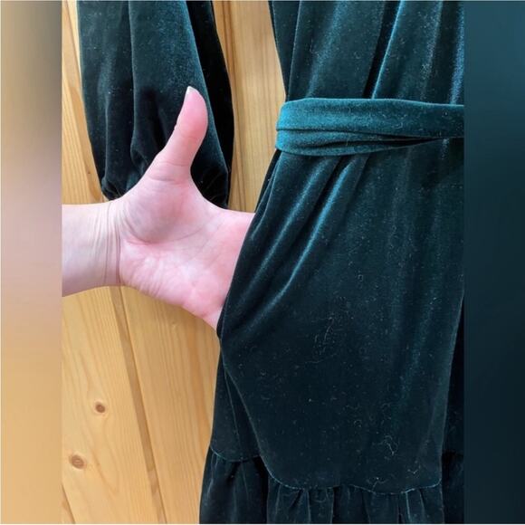 Draper James Green Velvet Bow Back Long Sleeve Dress L - Picture 9 of 12